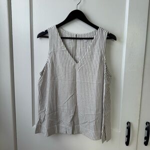 Striped Beige Linen Sleeveless Top